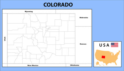 political map of Colorado in Outline color.