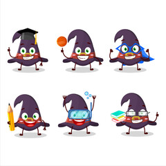 School student of witch hat cartoon character with various expressions