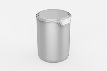 Paint can with a lid isolated on white background, template for design and advertising, mockup. 3d illustration