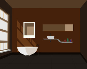 Fototapeta na wymiar Modern interior bathroom and toilet. bathtub, sink. 3d design vector illustration