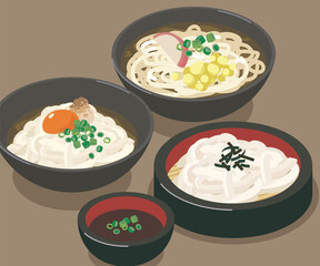 温かいうどんと冷たいうどんのベクターイラスト素材