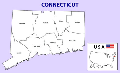 Obraz premium District map of Connecticut in White color.