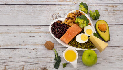 Healthy nutrition Food eating lifestyle on plate which  Balanced healthy ingredients of unsaturated fats for the heart and blood concept