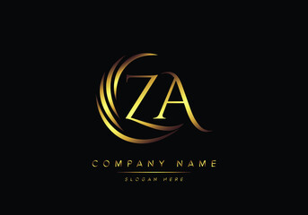 alphabet letters ZA monogram logo, gold color elegant classical - 443979732