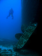 Wreck of wooden fishing boat near Solta island, Adriatic Sea, Croatia
