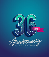 36th Anniversary Logo Design With Ribbon, Elegant Anniversary Logo With Blue Color, Design for banner and invitation card of anniversary celebration.