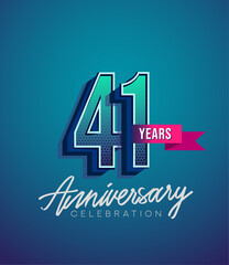 Fototapeta premium 41st Anniversary Logo Design With Ribbon, Elegant Anniversary Logo With Blue Color, Design for banner and invitation card of anniversary celebration.