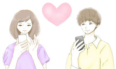 スマホアプリでつながる若い男女　恋愛　婚活 © machi