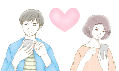 スマホアプリでつながる男女　恋愛　婚活 © machi