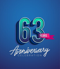 Obraz premium 63rd Anniversary Logo Design With Ribbon, Elegant Anniversary Logo With Blue Color, Design for banner and invitation card of anniversary celebration.