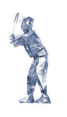 A low-poly sketch of a little league baseball batsman. - 443981739