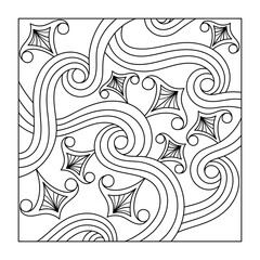 Coloring book for adult and older children. A square decorative element . Hand drawn Vector illustration on white background.