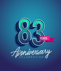 83rd Anniversary Logo Design With Ribbon, Elegant Anniversary Logo With Blue Color, Design for banner and invitation card of anniversary celebration.