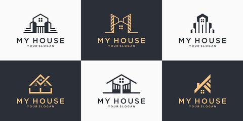 Set of home logo for real estate, building and agent roof