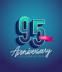 95th Anniversary Logo Design With Ribbon, Elegant Anniversary Logo With Blue Color, Design for banner and invitation card of anniversary celebration.