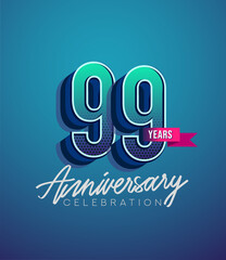 99th Anniversary Logo Design With Ribbon, Elegant Anniversary Logo With Blue Color, Design for banner and invitation card of anniversary celebration.