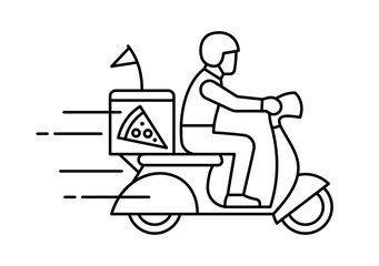 Pizza delivery man riding motorcycle icons, Food order service express symbol, Linear design for apps and websites, Track and trace processing status Vector illustration