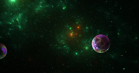 Plakat nebula galaxy and planets background
