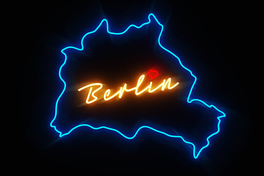 Illustration - Berlin lettering and outline of the city in neon light