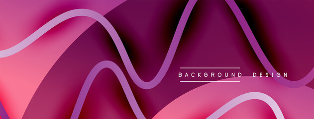 Abstract gradient background with wave line with shadow effect. Geometric composition. 3D shadow effects and fluid gradients