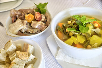 Portuguese stew, typical Portuguese dish. With beef, sausages and vegetables.