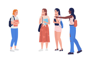 Fototapeta premium Bullying teenage girls semi flat color vector characters. Standing figures. Full body people on white. Teen problems isolated modern cartoon style illustration for graphic design and animation