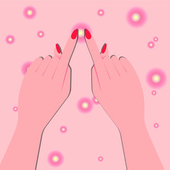 Squeeze out purulent pimples on the skin. Fingers press on the abscess. Vector illustration, flat cartoon color design, isolated on white background, eps 10.