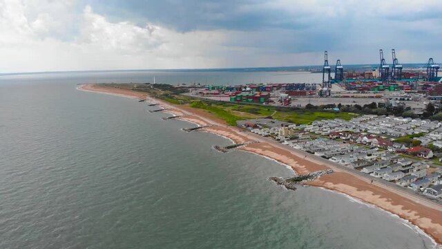 Industrial container port of Felixstowe at sea Lowestoft England