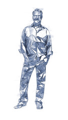 A low-poly sketch of an attractive man standing.