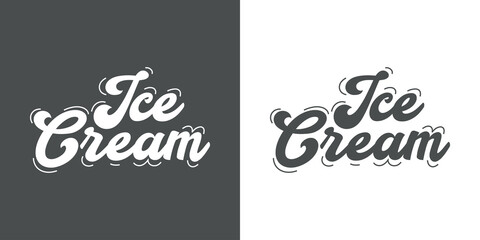 Fototapeta na wymiar Logotipo con texto Ice Cream en caligrafía con linea exterior en fondo gris y fondo blanco