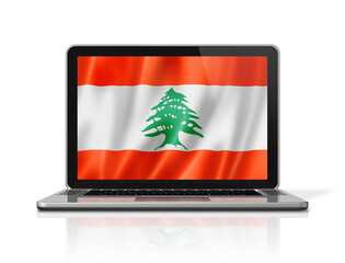 Lebanese flag on laptop screen isolated on white. 3D illustration