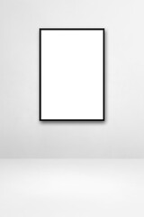 Black picture frame hanging on a white wall