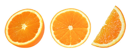 orange slices collection isolated on the white background ,  cut out.