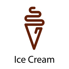 Logotipo con texto Ice Cream con helado de cono minimalista con lineas en color marrón y negro