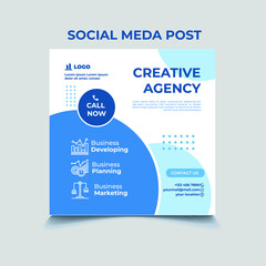 Blue Creative Agency Social Media post template for promoting business 