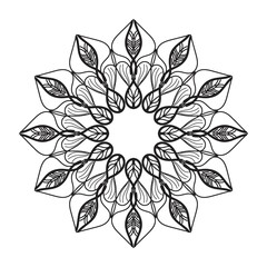 Cute Lineart Flower Indian Pattern Black And White Kaleidoscope