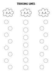 Tracing lines with cute snowy clouds. Writing practice.