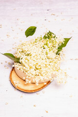 Fresh elderberry flowers. Ingredient for healthy food concept