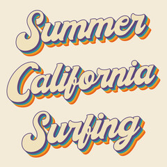 california surfing groovy retro summer typography vector elements vintage 70's design 