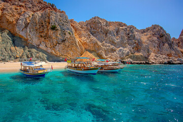 A trip to the island of Sulu Ada in Adrasan. Beautiful places in Antalya, Turkey. © Elena