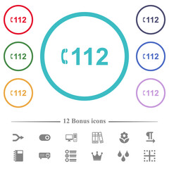 Emergency call 112 flat color icons in circle shape outlines