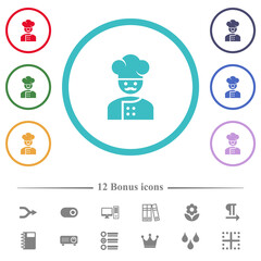 Master chef with mustache flat color icons in circle shape outlines
