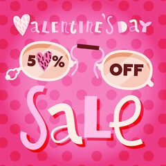 Valentine's Day Sale Poster with Lettering and Decorative Elements. Modern Flat Vector Illustration. Social Media Ads.