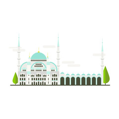 Cartoon symbols of Turkey. Popular tourist architectural object: The Blue Mosque, Istanbul.