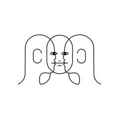 Line Drawing Abstract Humans. Contemporary Modern Flat Vector Illustration. Continuous Line Art of Humans Portrait. Minimalist Contour. Poster, Wall Art, Tote Bag, Mobile Case. 