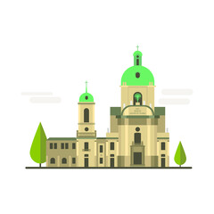 Cartoon symbols of Lviv. Popular tourist architectural object: Dominican church and monastery, Ukraine