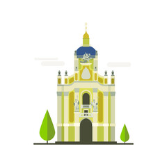 Cartoon symbols of Lviv. Popular tourist architectural object: Saint Yura Cathedral, Ukraine