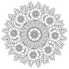 Mehndi flower for henna, mehndi, tattoo, decoration. decorative ornament in ethnic oriental style. doodle ornament. coloring book page.