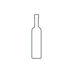 Vodka bottle. Alcoholic drink for parties and celebrations. Simple black line shapes isolated. Black and white illustration on white background. Flat design style for any purposes