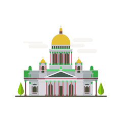 Cartoon symbols of Saint-Petersburg. Popular tourist architectural object: Saint Isaac's Cathedral, Russia